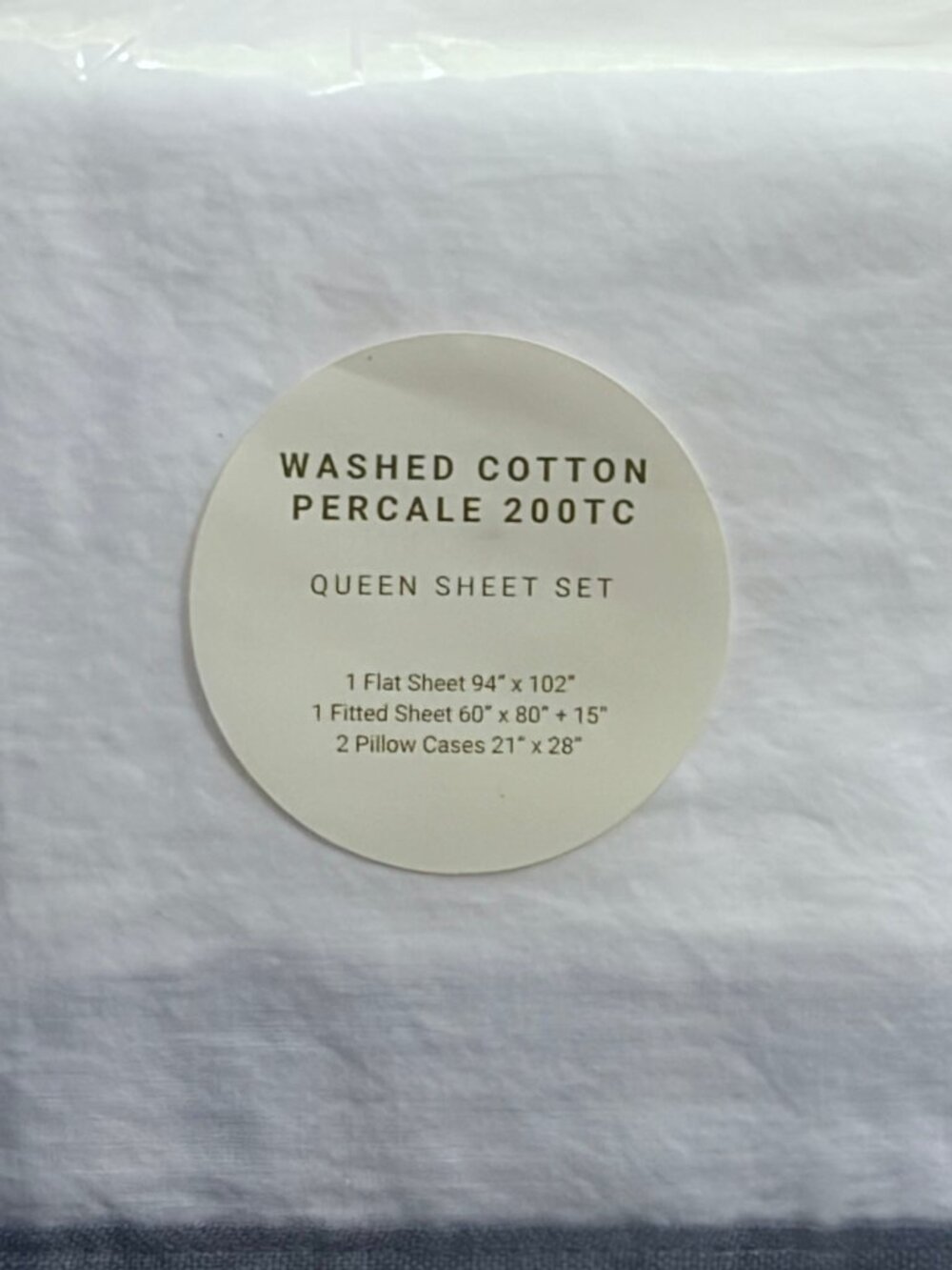INUP HOME Queen Size Washed Cotton Percale Sheet Set (With Blue Gray Band) - Picture 5 of 8